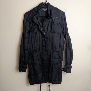 Vince black oversized utility jacket w/ hood and drawstring waist 90s coat